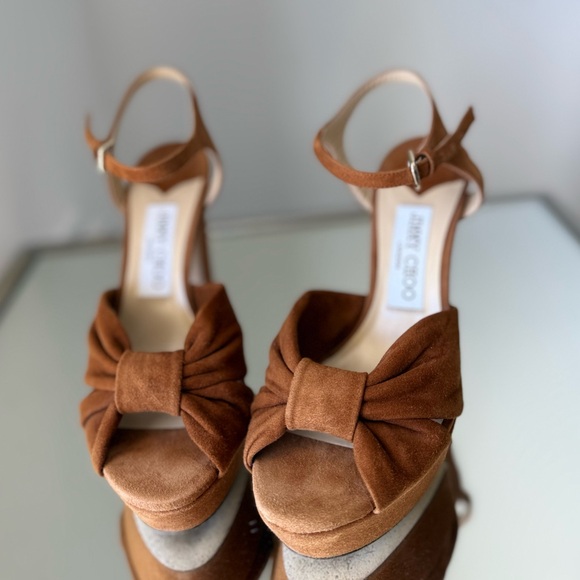 Like new JIMMY CHOO Heloise 120 knotted suede platform sandals 37 $950 - Picture 7 of 14